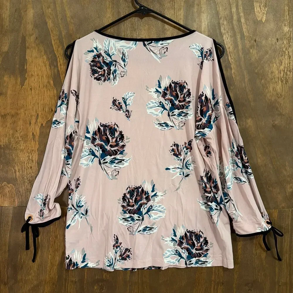 Ivanka Trump Womens Blouse Pink Cold Shoulder Floral Open Sleeve Stretch Small